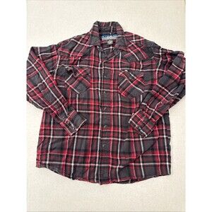 BTC Western Shirt Men Med Red Plaid Flannel Pearl Snap Long Sleeve Flap Pockets